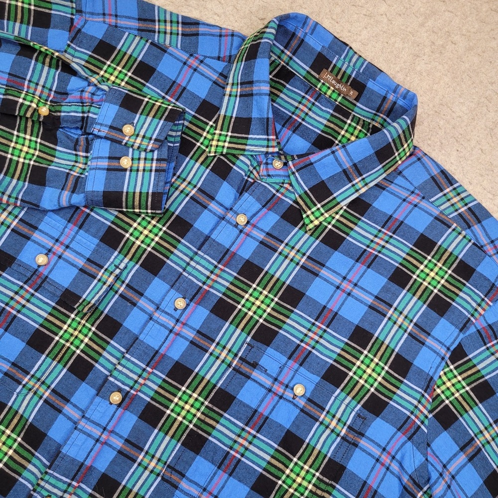 J McLaughlin Shirt Mens XL Blue Plaid Long Sleeve Flannel Button Up
